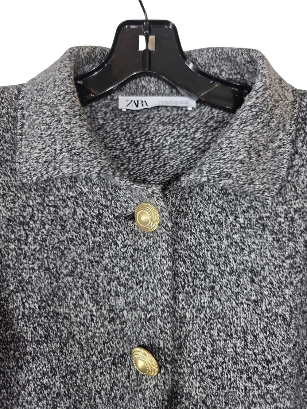 Zara 100% wool knit  Women's Marled Black-Gray  Cardigan with gold buttons - Picture 2 of 12